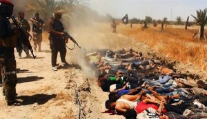 The file image shows ISIL terrorists executing dozens of captured Iraqi security forces members at an unknown location in the Salaheddin province.
